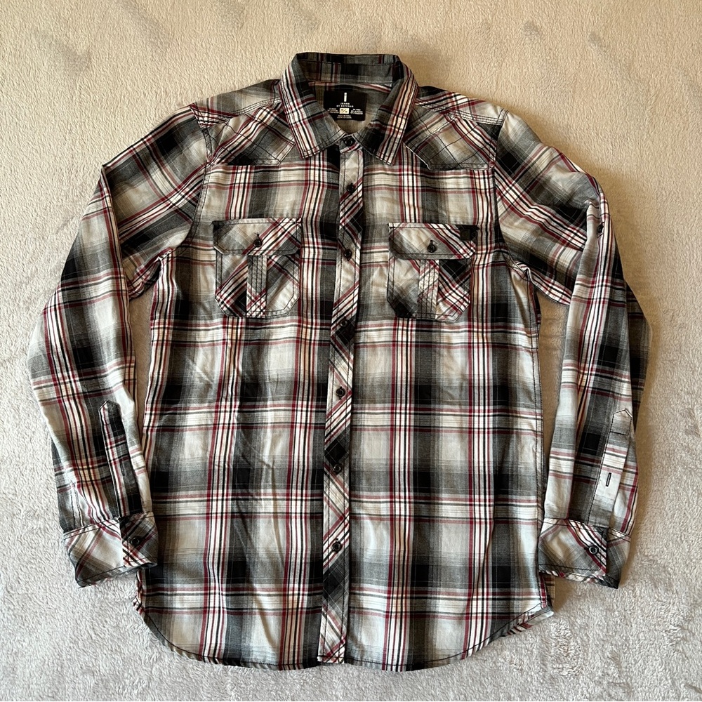 I Jeans by Buffalo Men's Plaid Button-Down Shirt - Black, White & Red Medium